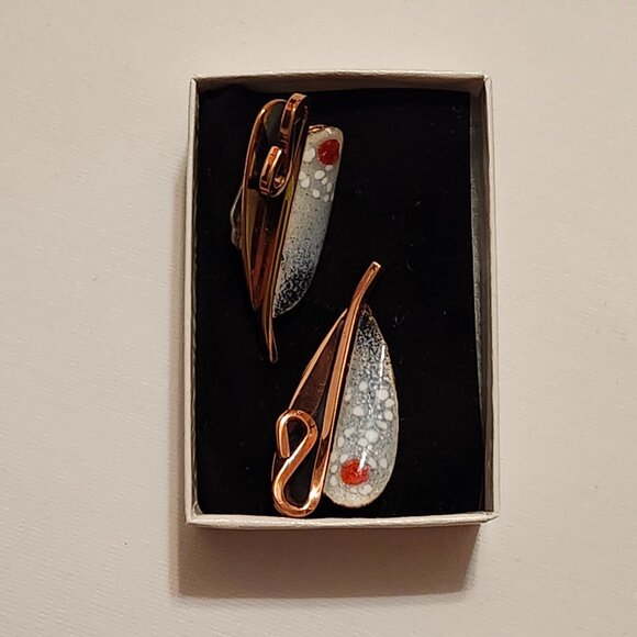 Vintage Matisse Renoir Copper Lily Leaf Clip On Earring Set STAMPED - Picture 3 of 6